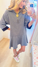 Navy Gingham Half Zip Mini Dress
