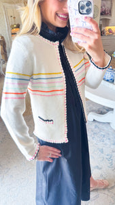 Cream Colorful Knit Sweater Cardigan