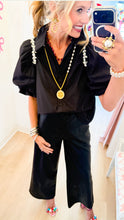 Black Rhinestone Embellishment Puff Sleeve Top