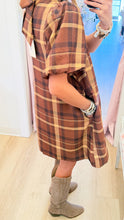 Brown Plaid Puff Sleeve Dress