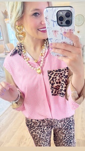 Pink Striped Leopard Pant Set