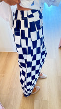 Navy Checkered Print Barrel Pants