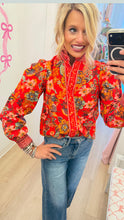 Red Multi Floral Print Button Down Blouse