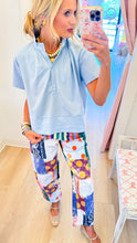 Sky Blue Stand Collar Short Sleeve Top