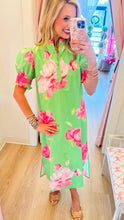 RESTOCK Lime Floral Ruffle Neck Midi Dress