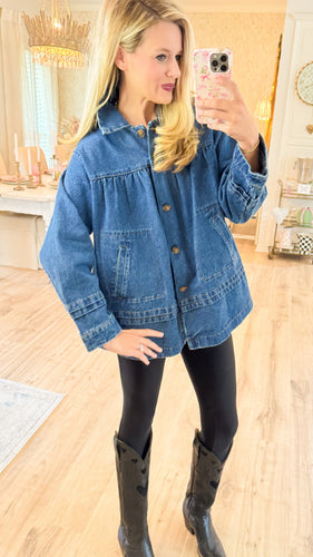 Dark Denim Pleated Detail Jacket
