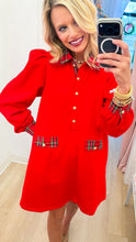 Red Tartan Plaid Accent Midi Dress