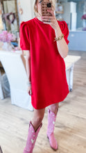 Red Textured Dress with Pockets