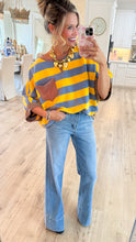 Mustard and Blue Stripe Colorblock Top