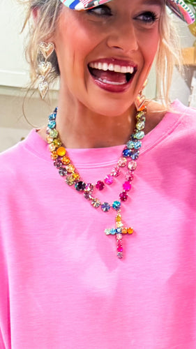 TOVA Cross Watermelon Mix Necklace