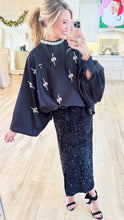 Black Multi Embellished Applique Ballon Blouse