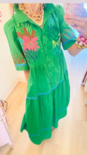 Kelly Green Floral Embroidered Midi Dress