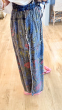 Black Denim Floral Print Washed Chambray Pants