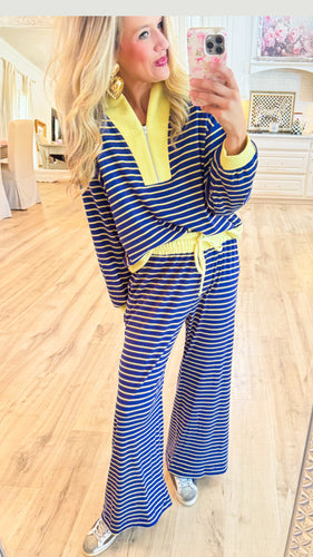 Navy and Yellow Striped Pant Set