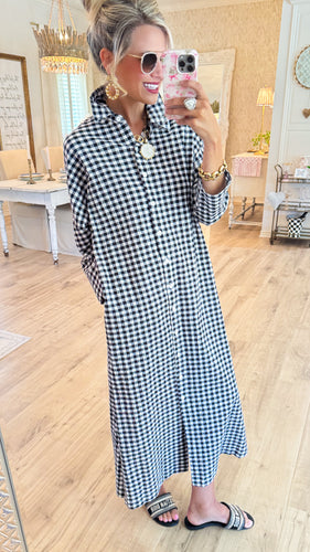Black Seersucker Gingham Maxi Dress