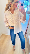 Beige Gingham Button Down Top