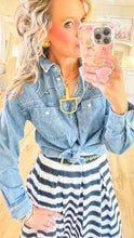 Denim Western Embroidered Button Up