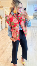 Red Floral Jacquard Puffy Vest