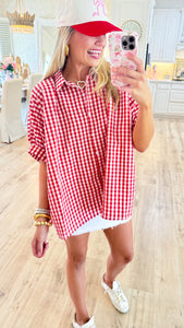 Red and White Gingham Oversized Top