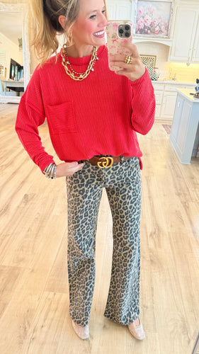 Ruby Ribbed Long Sleeve Drop Shoulder Top