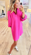 Hot Pink Quilted 3/4 Sleeve Dress