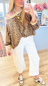Camel Leopard Washed Pullover