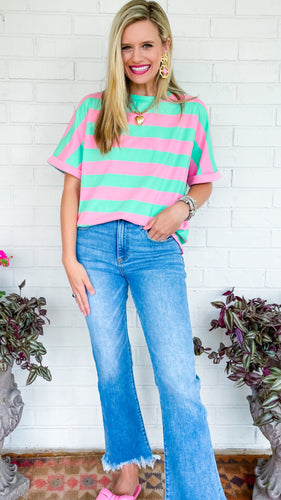 Green and Pink Stripe Top