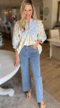 Denim High Waisted Floral Embroidered Pants