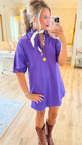 Purple Collared Drop Shoulder Mini Dress