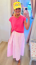 Pink Short Sleeve Layered Gingham Midi Dress