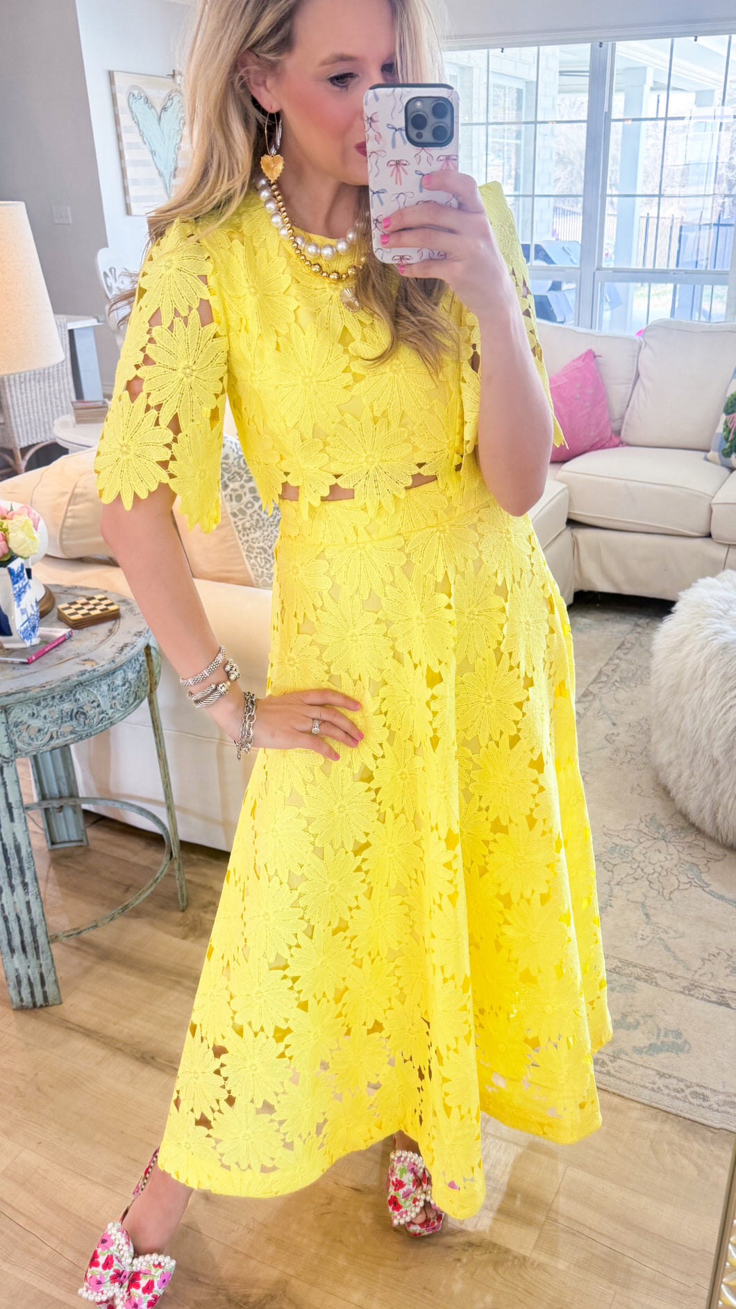 Yellow Floral Lace Two Piece Set