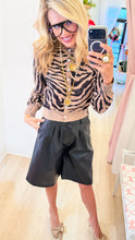 Black Embossed Faux Leather Bermuda Shorts