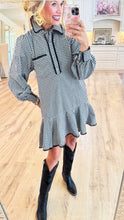 Black Gingham Scallop Trim Mini Dress