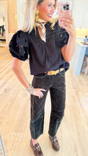 THML Black Eyelet Detail Puff Sleeve Blouse