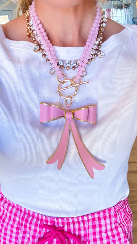 Pink Bow Statement Necklace