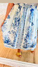 Blue Multi Floral Printed Midi Skirt