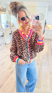 Leopard Contrast Stripe Cardigan