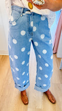 Denim Polka Dot Cuffed Barrel Jeans