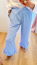 Blue Gingham Layered Ruffle Hem Pants