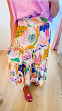 Cream Blue Blossom Tiered Maxi Skirt