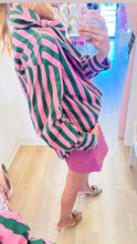 Green Stripe Bow Neck Long Sleeve Top