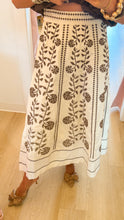 Cream and Brown Floral Embroidered Midi Skirt