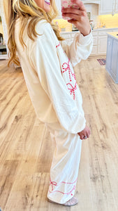 Cream Fleece Twist Bow Pant Set