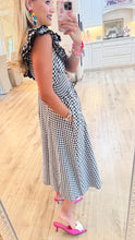Black Gingham Midi Ruffle Dress