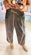 Khaki Cheetah Contrast Wide Leg Parachute Pants