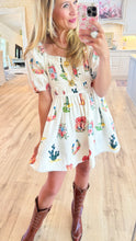 Western Printed Puff Sleeve Dress