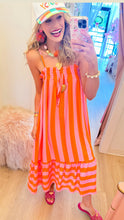 Orange and Pink Striped Midi Dress