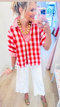 Red Oversized Gingham Collared Top