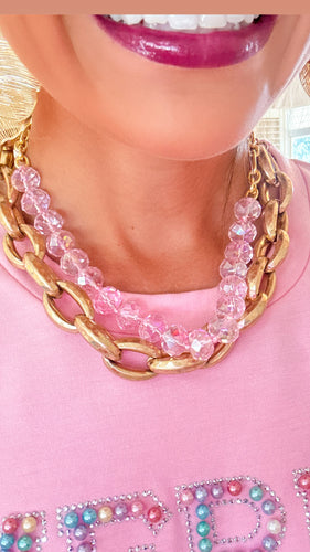 Gold and Pink Crystal Necklace