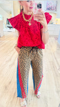 Washed Leopard Red and Denim Mix and Match Joggers